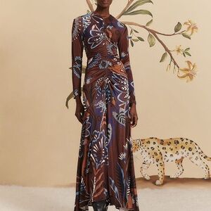 FARM Rio Brown and Blue Long Sleeve Dress